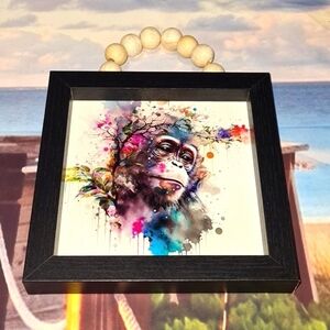 Monkey Portrait Watercolor Oil Painting Framed Print‎